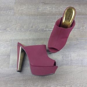 Burgundy Slip On Platform Mules